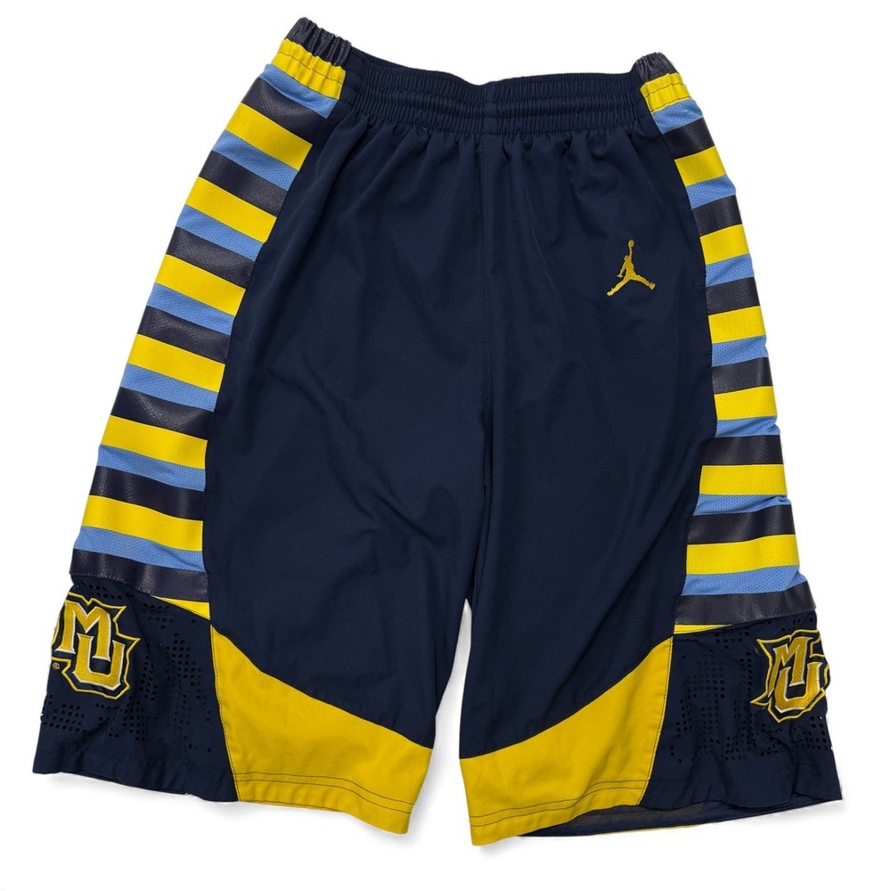Jordan Marquette Basketball Shorts Mens Small Navy Yellow Nike NCAA College